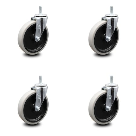 Service Caster 5 Inch Thermoplastic Rubber Wheel 3/8 Inch Threaded Stem Caster SCC, 4PK SCC-TS05S510-TPRS-381615-4